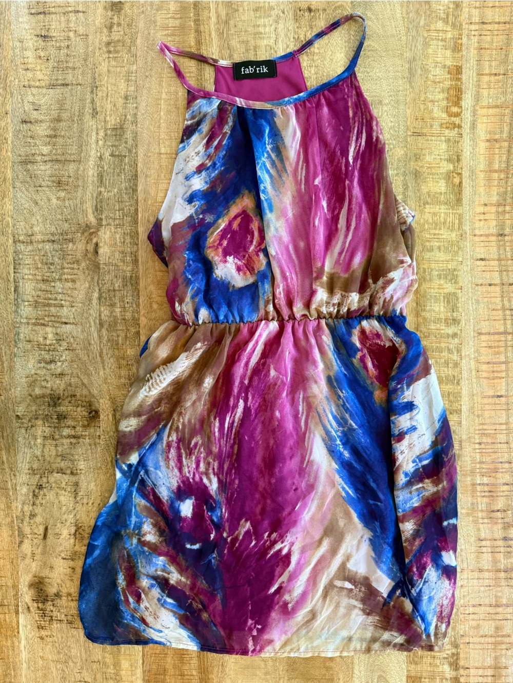Fab’rik Abstract Watercolor Mini Dress Pink Blue Sleeveless Size M
